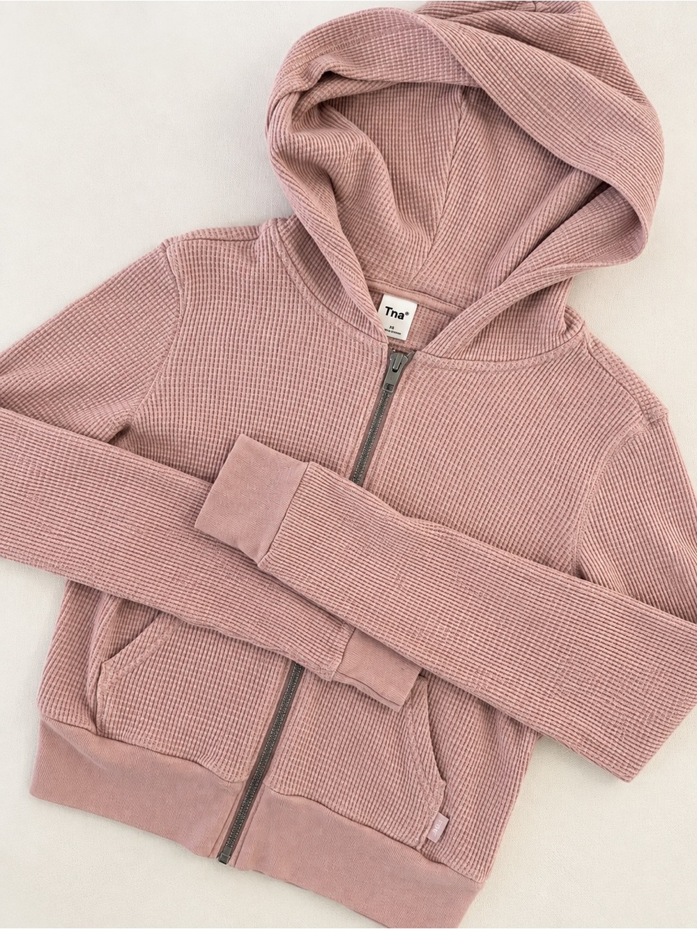TNA Women’s ' Dusty Rose Waffle-Knit Zip Hoodie